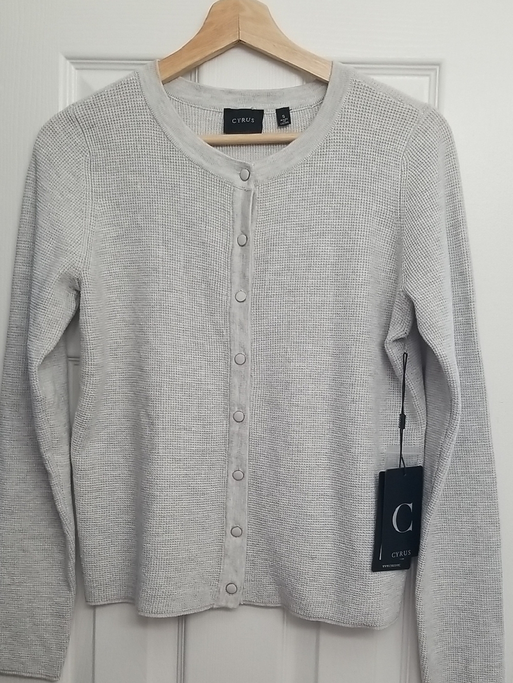 NEW! Cyrus Light Gray Button-Front Waffle Knit Cardigan